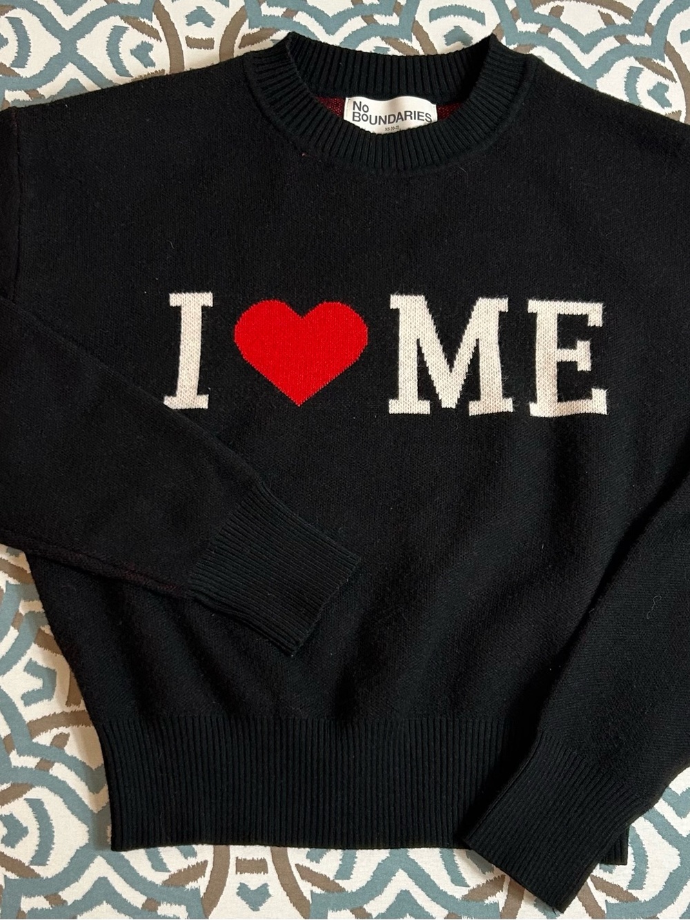 No Boundaries Black 'I ♥ ME' Crewneck Sweater